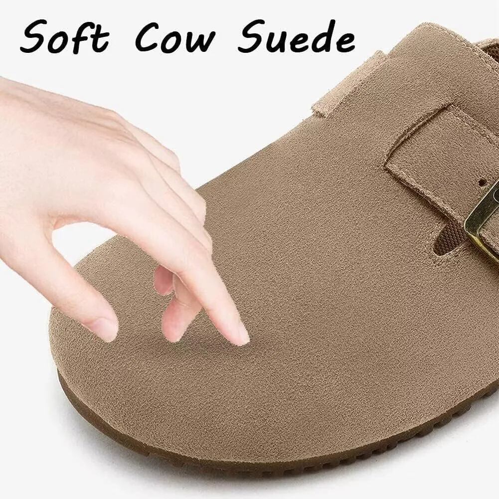 Women's Cork Suede Mules Leather Clogs Footbed Sandals Garden Slippers with Arch Support
