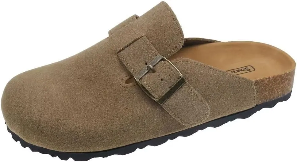 Women's Cork Suede Mules Leather Clogs Footbed Sandals Garden Slippers with Arch Support