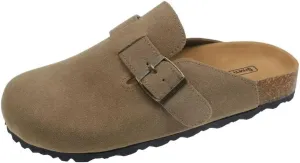 Women's Cork Suede Mules Leather Clogs Footbed Sandals Garden Slippers with Arch Support