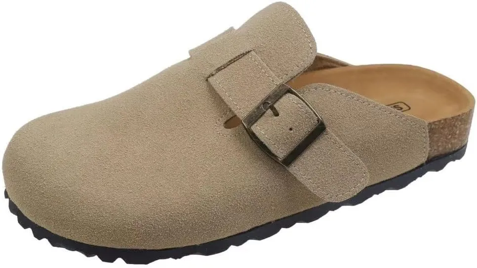 Women's Cork Suede Mules Leather Clogs Footbed Sandals Garden Slippers with Arch Support