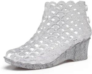 Women's Crystal Jelly High Heel Sandals Summer Beach Hollow Shoes
