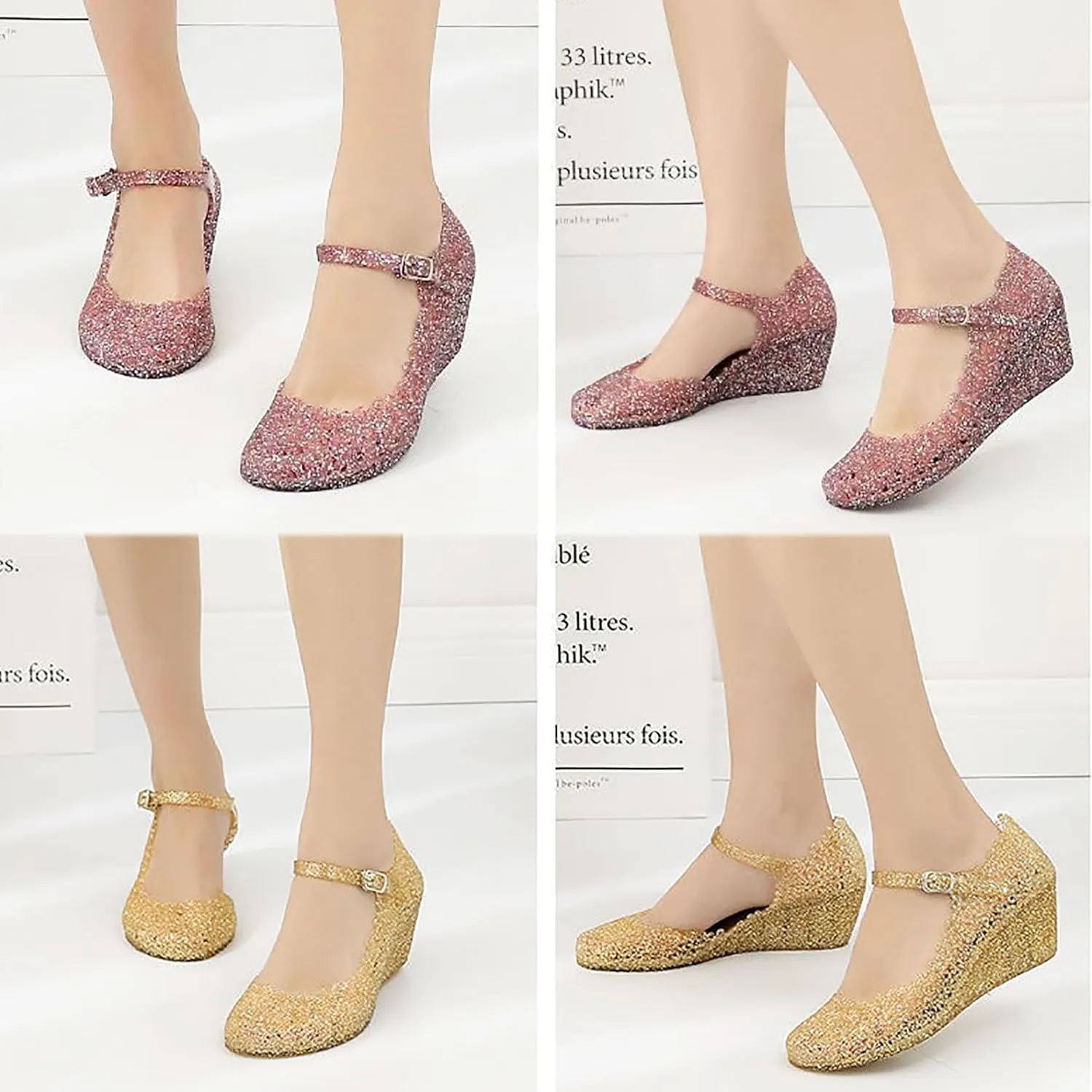Women's Crystal Jelly High Heel Sandals Summer Beach Hollow Shoes
