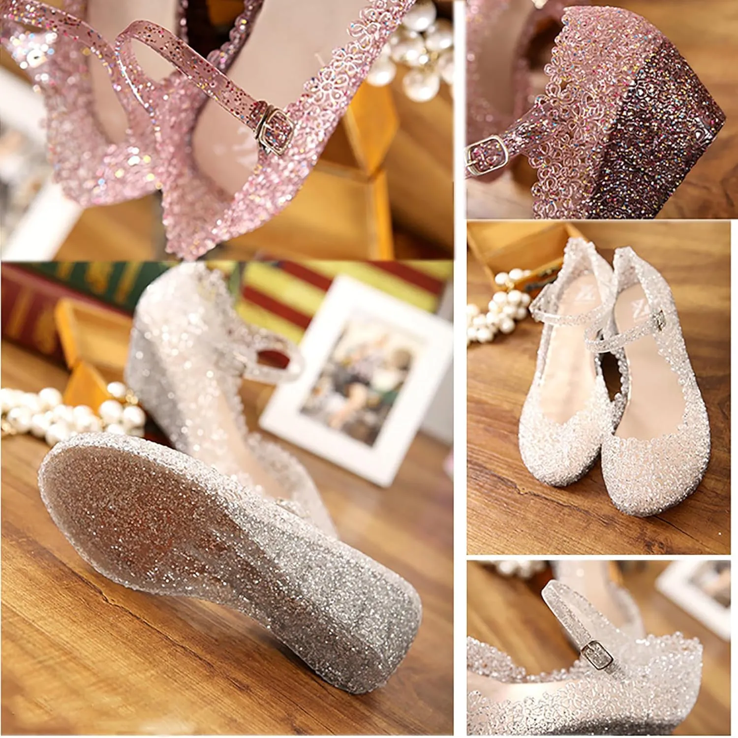 Women's Crystal Jelly High Heel Sandals Summer Beach Hollow Shoes