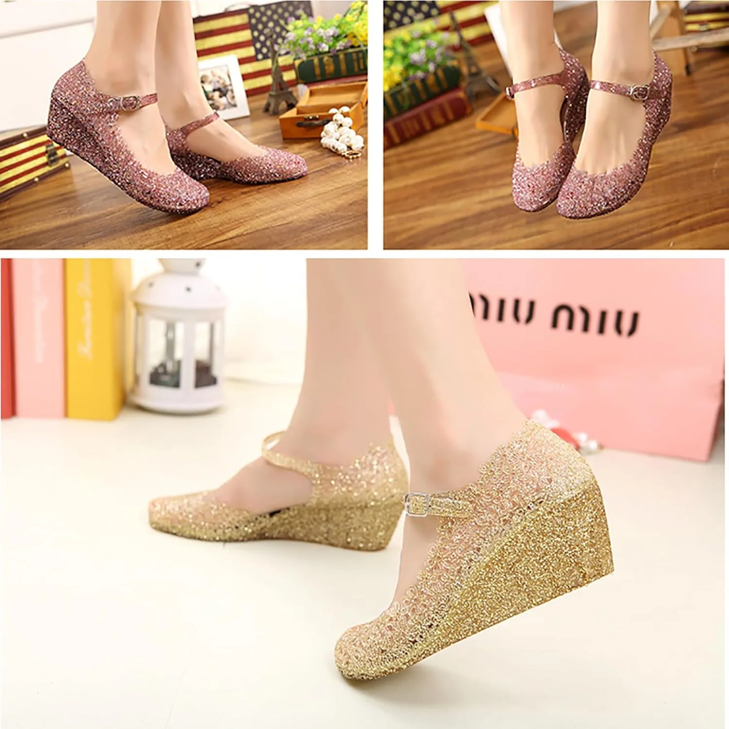Women's Crystal Jelly High Heel Sandals Summer Beach Hollow Shoes