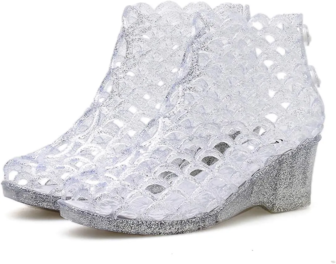 Women's Crystal Jelly High Heel Sandals Summer Beach Hollow Shoes