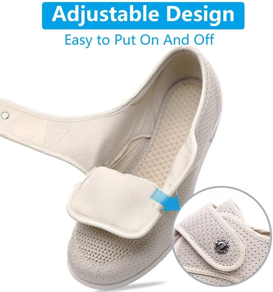 Women's Diabetic Elderly Shoes Mesh Breathable Walking Sneakers Lightweight Adjustable Easy On and Off Strap Summer Slippers for Swollen Feet