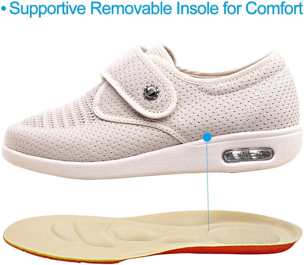 Women's Diabetic Elderly Shoes Mesh Breathable Walking Sneakers Lightweight Adjustable Easy On and Off Strap Summer Slippers for Swollen Feet