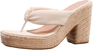 Women's Espadrillles Platform Flip Flops Chunky High Heels Slip On Straw Raffia Woven Thong Slides Sandals Bohemia Summer Beach Casual