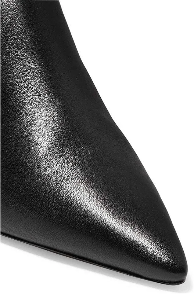 Women's Fashion Pointed Toe Zip Up Dress Kitten Heel Ankle Boots