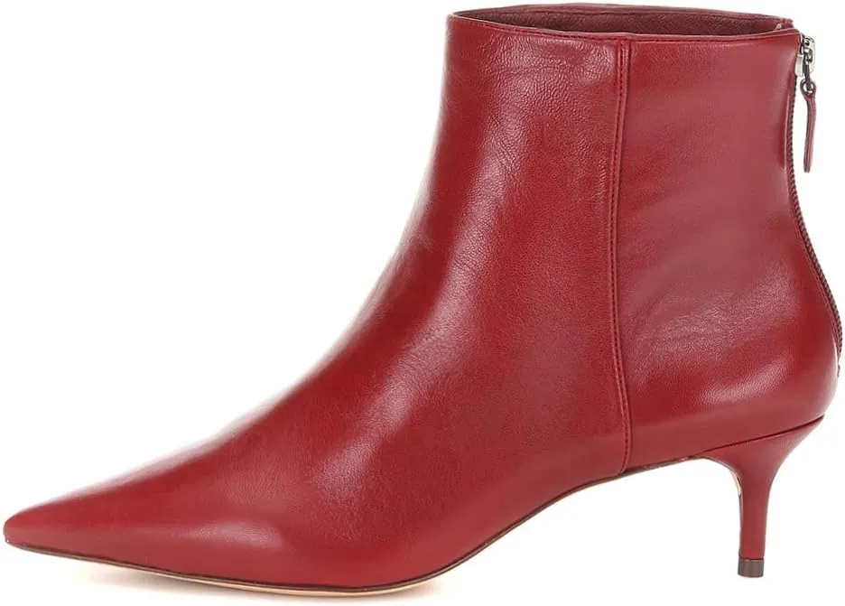 Women's Fashion Pointed Toe Zip Up Dress Kitten Heel Ankle Boots
