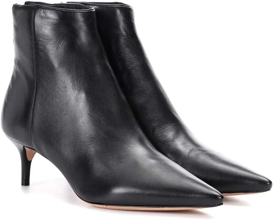 Women's Fashion Pointed Toe Zip Up Dress Kitten Heel Ankle Boots