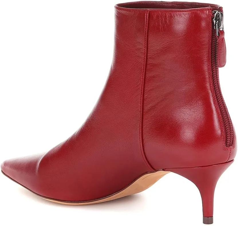 Women's Fashion Pointed Toe Zip Up Dress Kitten Heel Ankle Boots