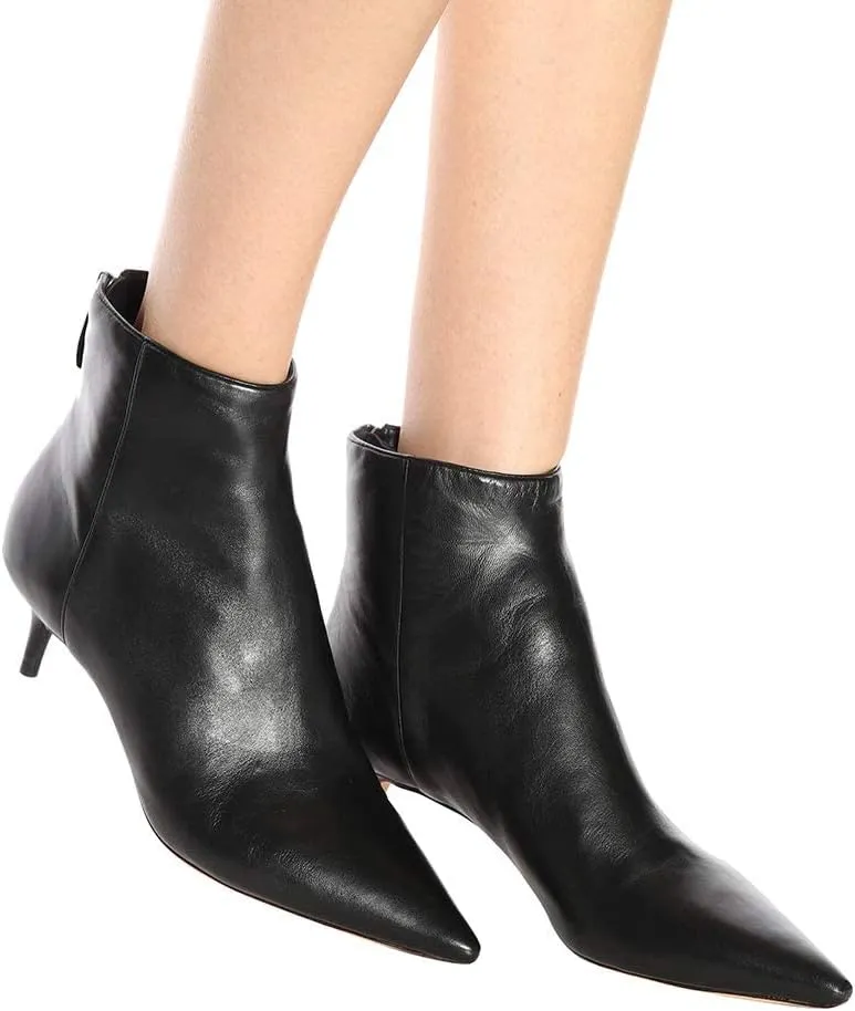 Women's Fashion Pointed Toe Zip Up Dress Kitten Heel Ankle Boots