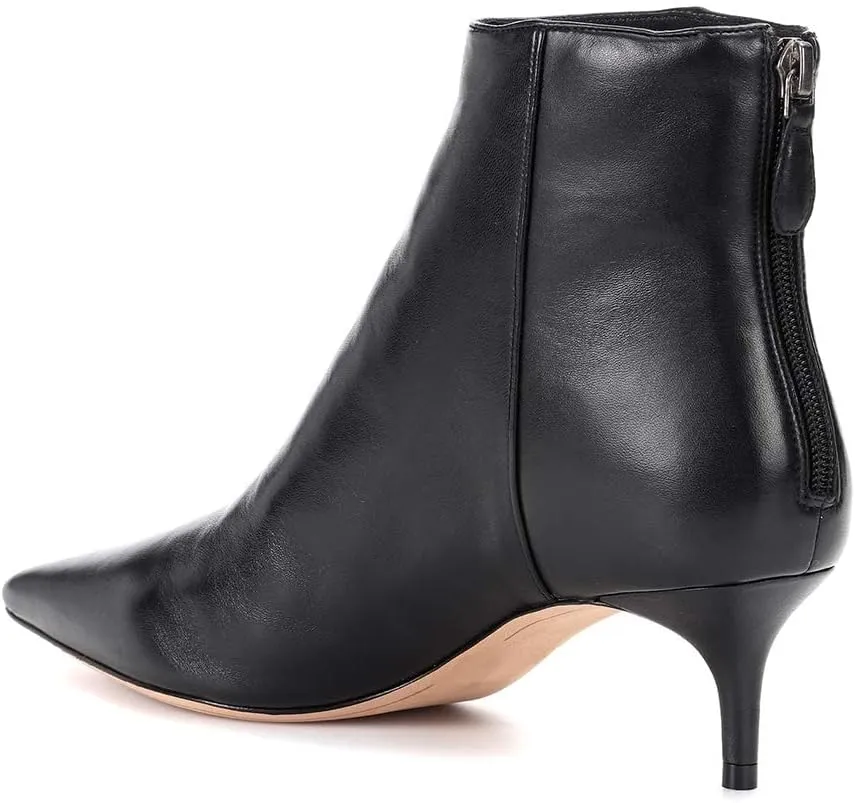 Women's Fashion Pointed Toe Zip Up Dress Kitten Heel Ankle Boots