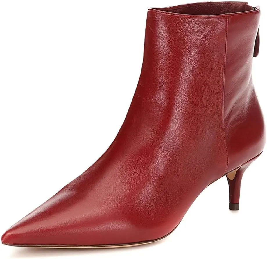 Women's Fashion Pointed Toe Zip Up Dress Kitten Heel Ankle Boots