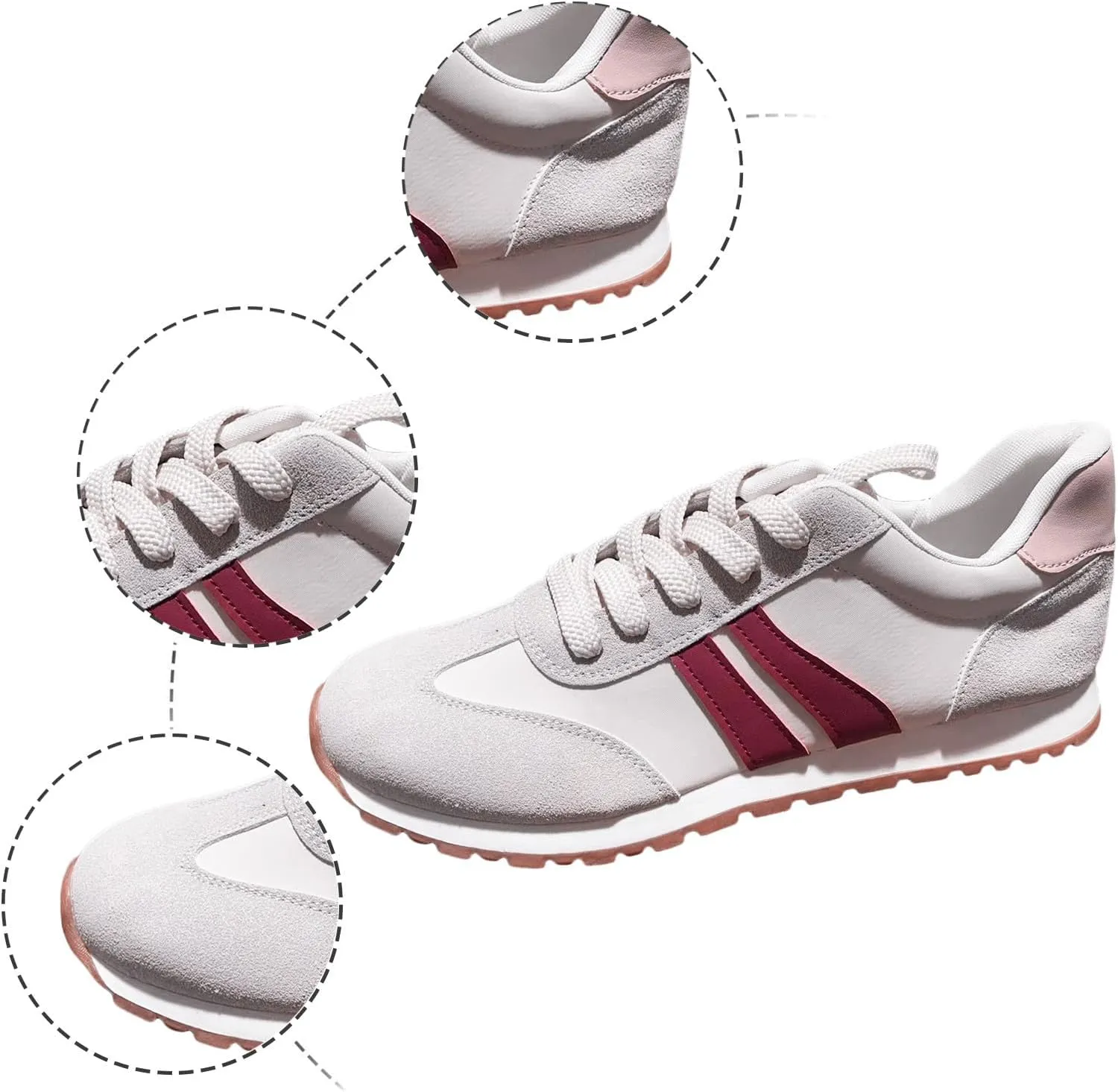 Women's Fashion Sneakers Leather Suede Patchwork Casual Walking Shoes Non-Slip Lace Up Sneakers Tennis Running Shoes