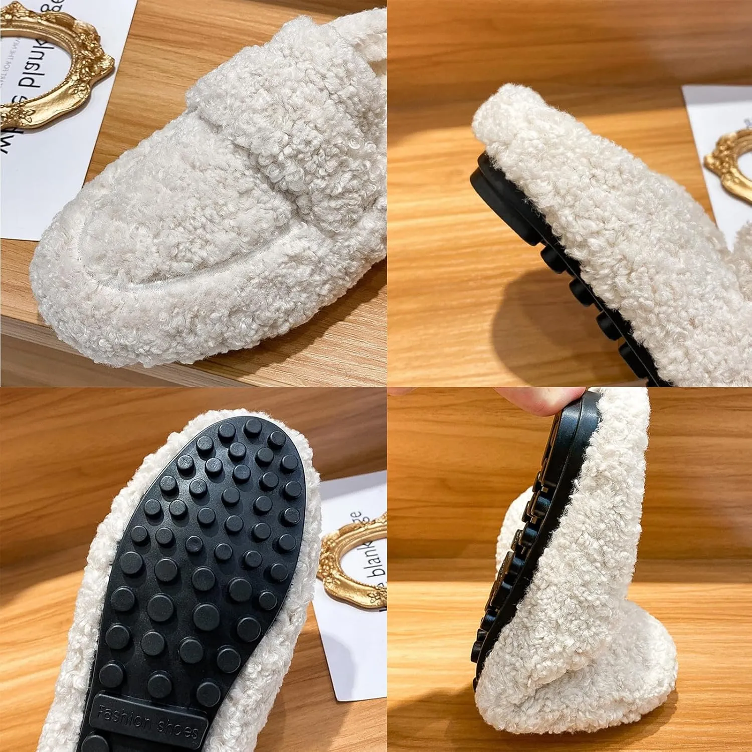 Women's Faux Fur Flat Round Toe Slip On Loafers Backless Anti-Slip Platform Slippers Casual Fur Mules Slides Shoes