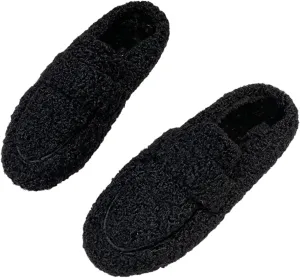 Women's Faux Fur Flat Round Toe Slip On Loafers Backless Anti-Slip Platform Slippers Casual Fur Mules Slides Shoes