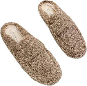 Women's Faux Fur Flat Round Toe Slip On Loafers Backless Anti-Slip Platform Slippers Casual Fur Mules Slides Shoes