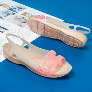 Women's Fish Mouth Jelly Sandals Summer Soft Wedge Beach Sandals Comfortable Slip on Quick Drying Flat Jellies Sandals