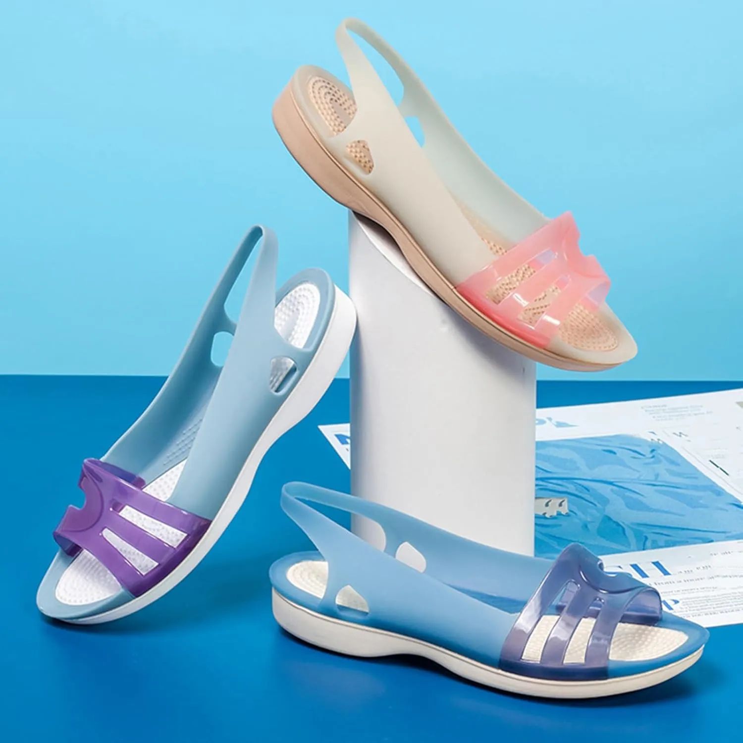Women's Fish Mouth Jelly Sandals Summer Soft Wedge Beach Sandals Comfortable Slip on Quick Drying Flat Jellies Sandals