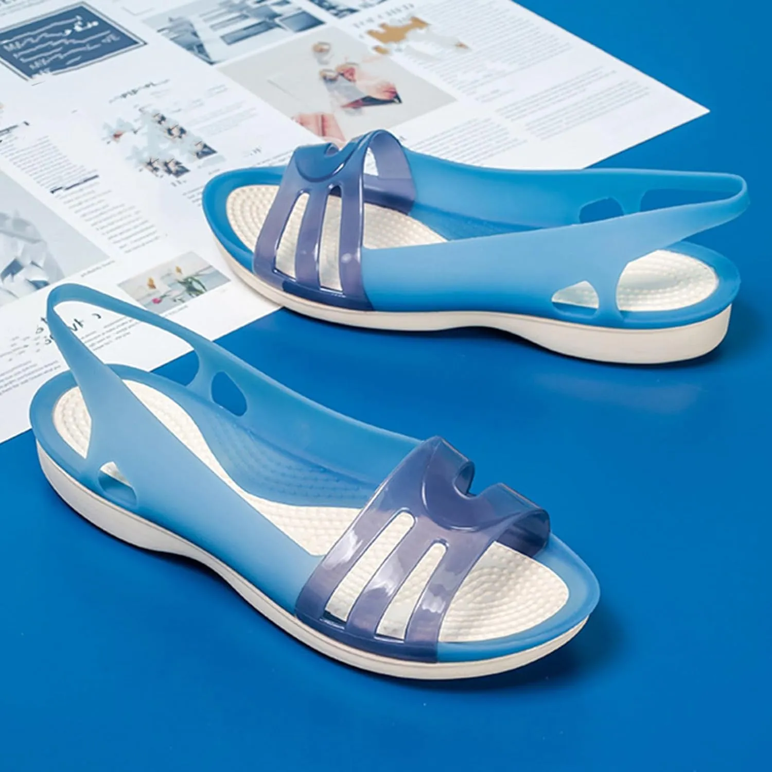 Women's Fish Mouth Jelly Sandals Summer Soft Wedge Beach Sandals Comfortable Slip on Quick Drying Flat Jellies Sandals