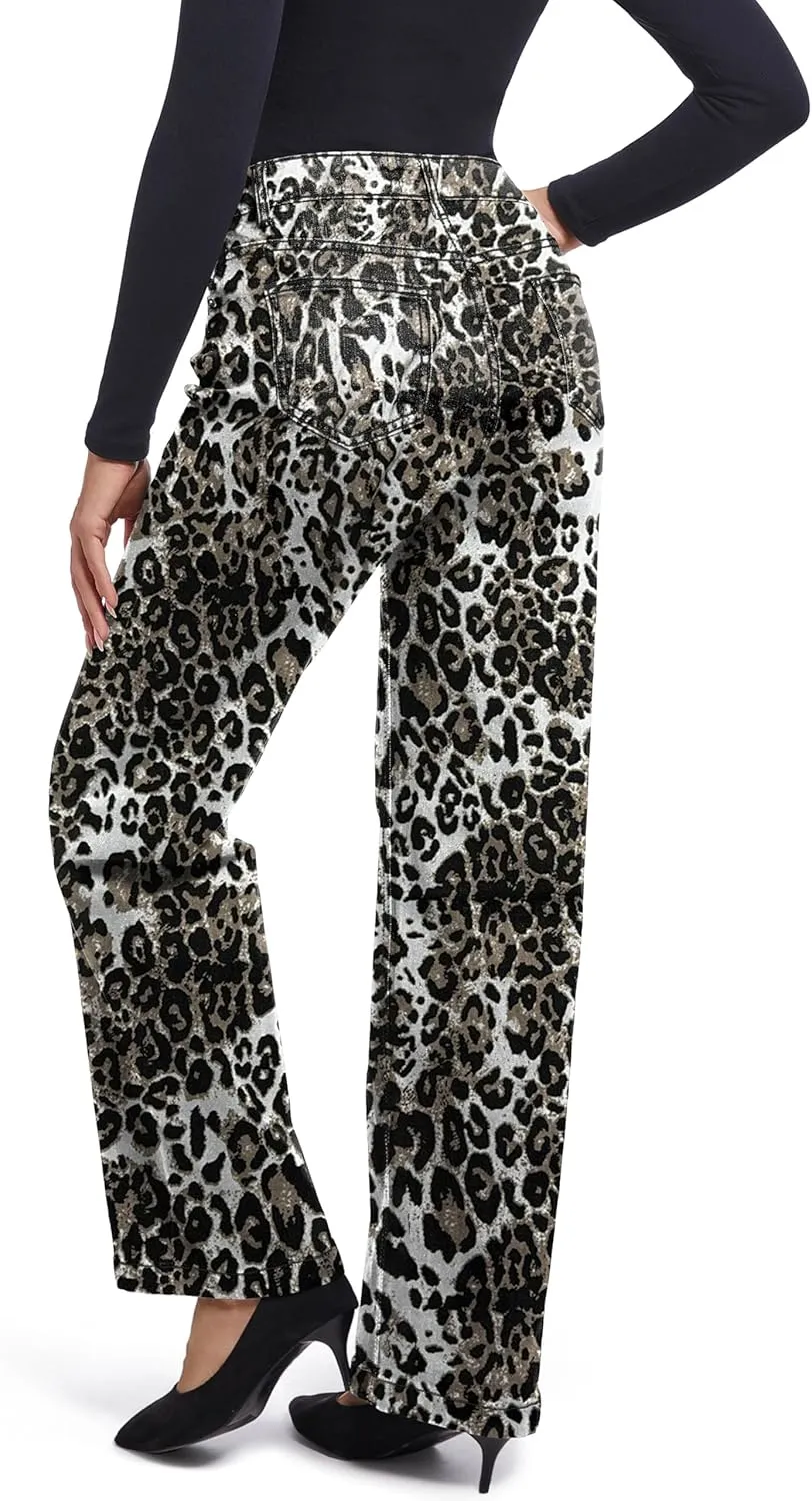 Women's Jeans Straight Leg Casual High Waisted Stretch Trendy Black Pull On Jeans for Women