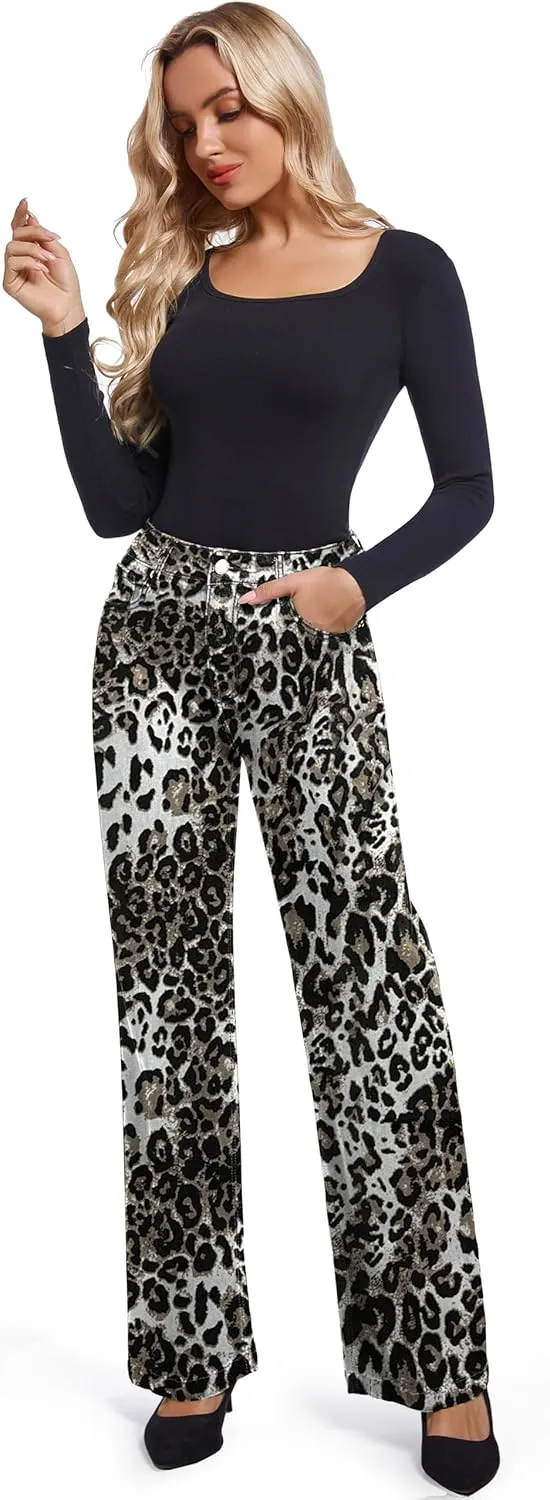 Women's Jeans Straight Leg Casual High Waisted Stretch Trendy Black Pull On Jeans for Women