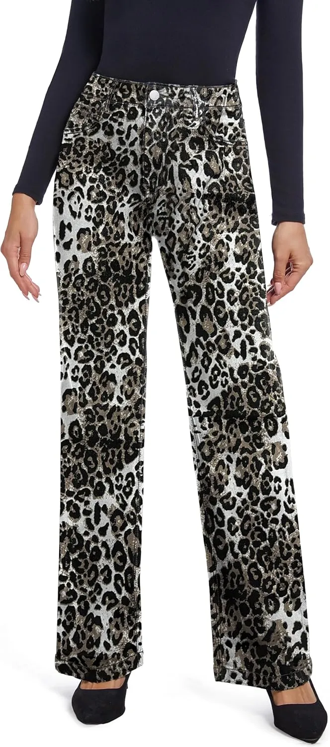 Women's Jeans Straight Leg Casual High Waisted Stretch Trendy Black Pull On Jeans for Women