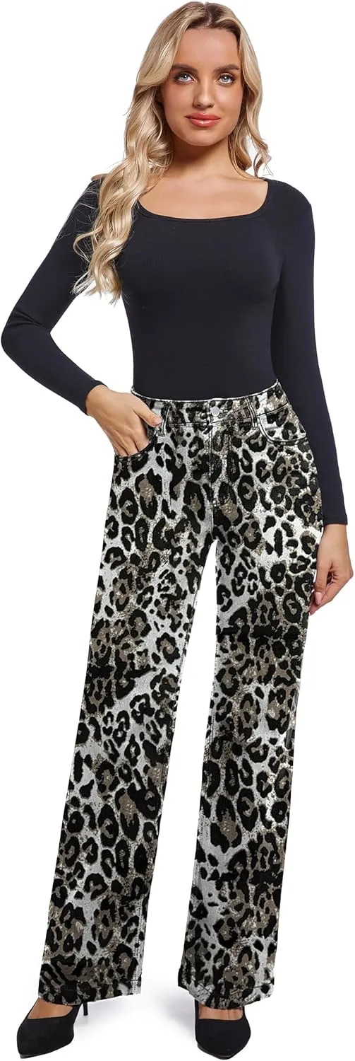 Women's Jeans Straight Leg Casual High Waisted Stretch Trendy Black Pull On Jeans for Women