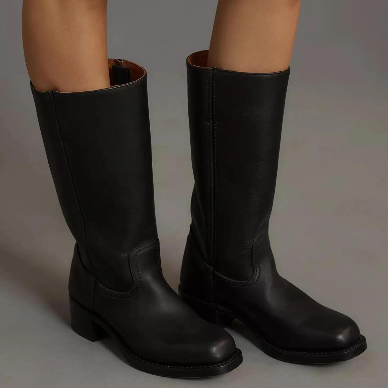 Women's Knee High Boots Wide Calf Chunky Block Heel Long Boots for Women Casual Square Toe Boots Low Heel Womens Boots Dressy Trendy