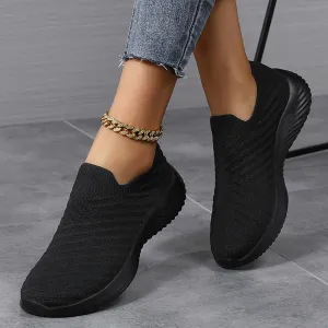 Women's Knit Slip-On Athletic Shoes - Lightweight Breathable Sneakers Cushioned Comfort Sock Shoes, Slip on Walking Shoes for Running, Gym, Tennis, Workout, Travel and Casual Wear