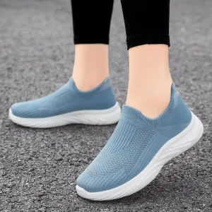 Women's Knit Slip-On Athletic Shoes - Lightweight Breathable Sneakers Cushioned Comfort Sock Shoes, Slip on Walking Shoes for Running, Gym, Tennis, Workout, Travel and Casual Wear
