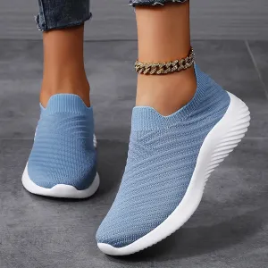 Women's Knit Slip-On Athletic Shoes - Lightweight Breathable Sneakers Cushioned Comfort Sock Shoes, Slip on Walking Shoes for Running, Gym, Tennis, Workout, Travel and Casual Wear