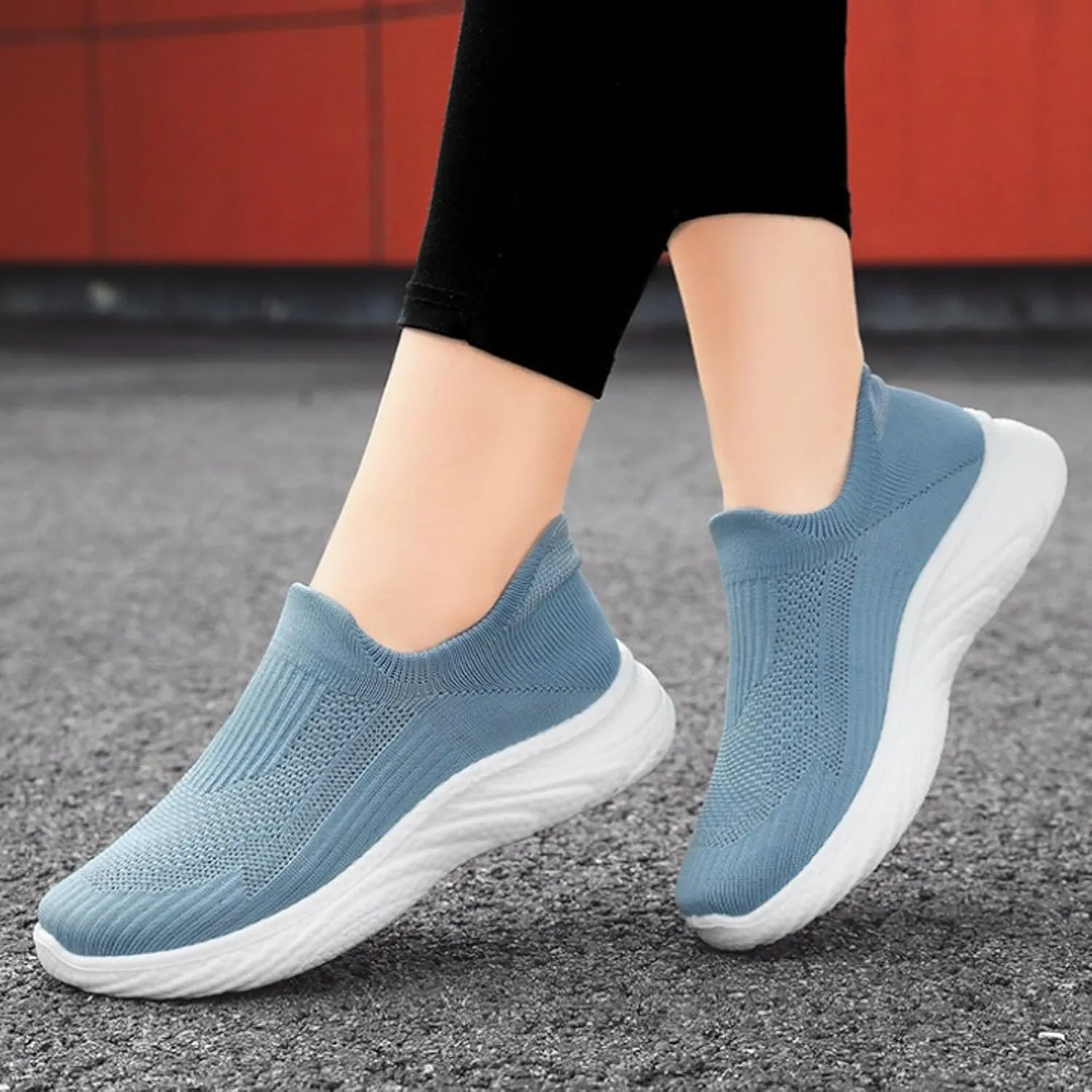 Women's Knit Slip-On Athletic Shoes - Lightweight Breathable Sneakers Cushioned Comfort Sock Shoes, Slip on Walking Shoes for Running, Gym, Tennis, Workout, Travel and Casual Wear