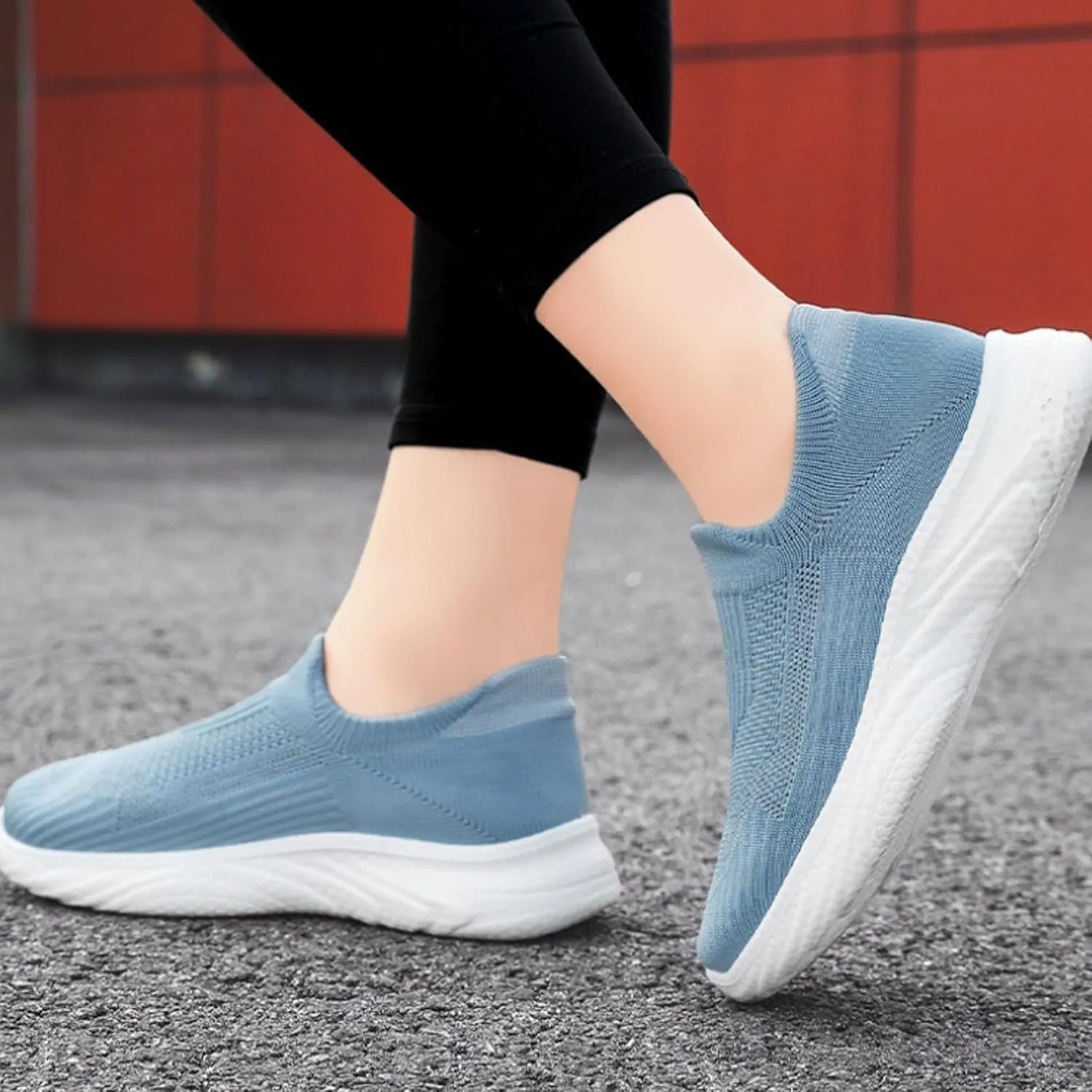 Women's Knit Slip-On Athletic Shoes - Lightweight Breathable Sneakers Cushioned Comfort Sock Shoes, Slip on Walking Shoes for Running, Gym, Tennis, Workout, Travel and Casual Wear