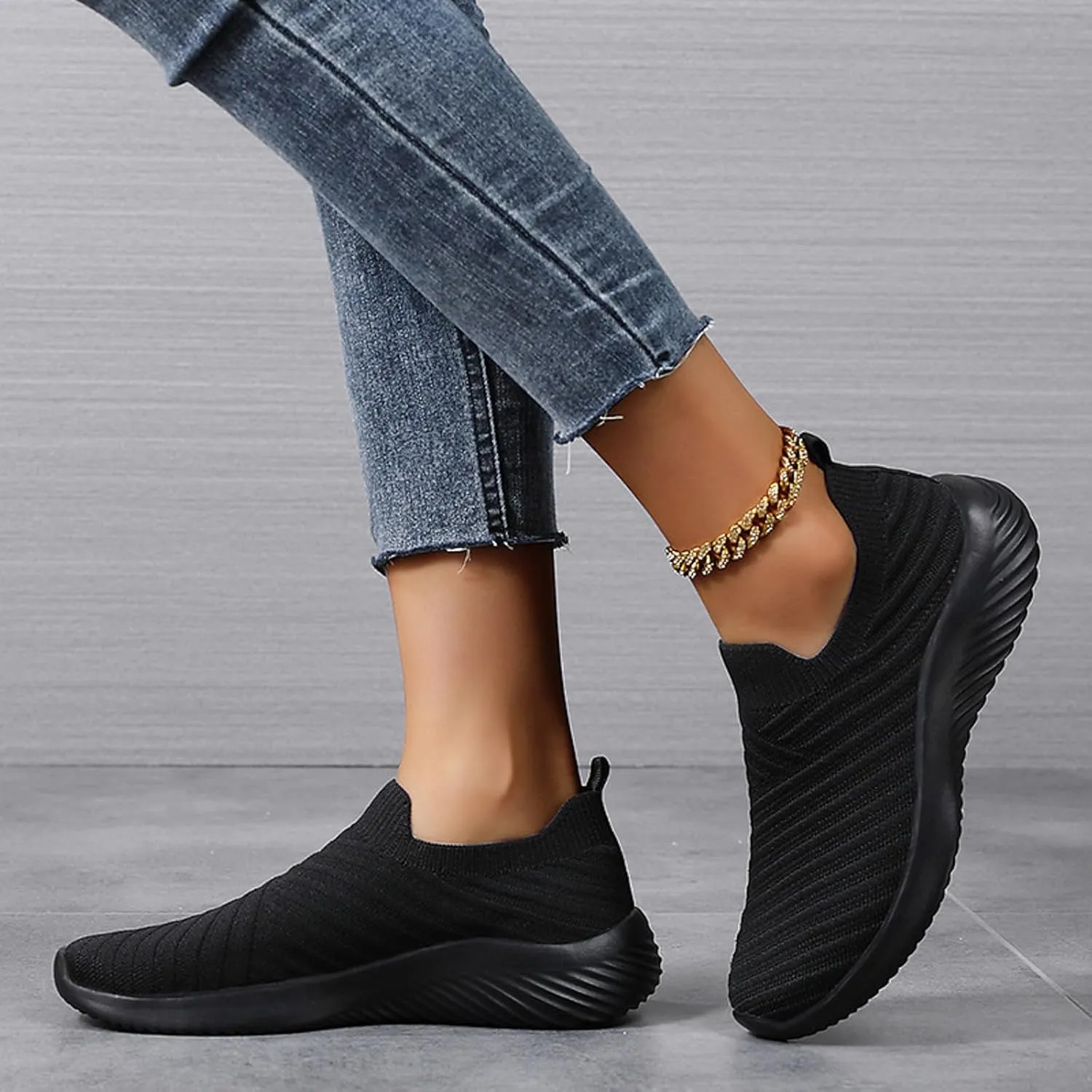 Women's Knit Slip-On Athletic Shoes - Lightweight Breathable Sneakers Cushioned Comfort Sock Shoes, Slip on Walking Shoes for Running, Gym, Tennis, Workout, Travel and Casual Wear