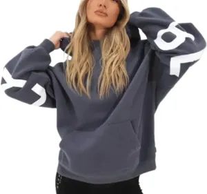 Womens Letter Prints Oversized Hoodies Thicken Sweatshirts Long Sleeve Lightweight Pullover Outfits with Pocket