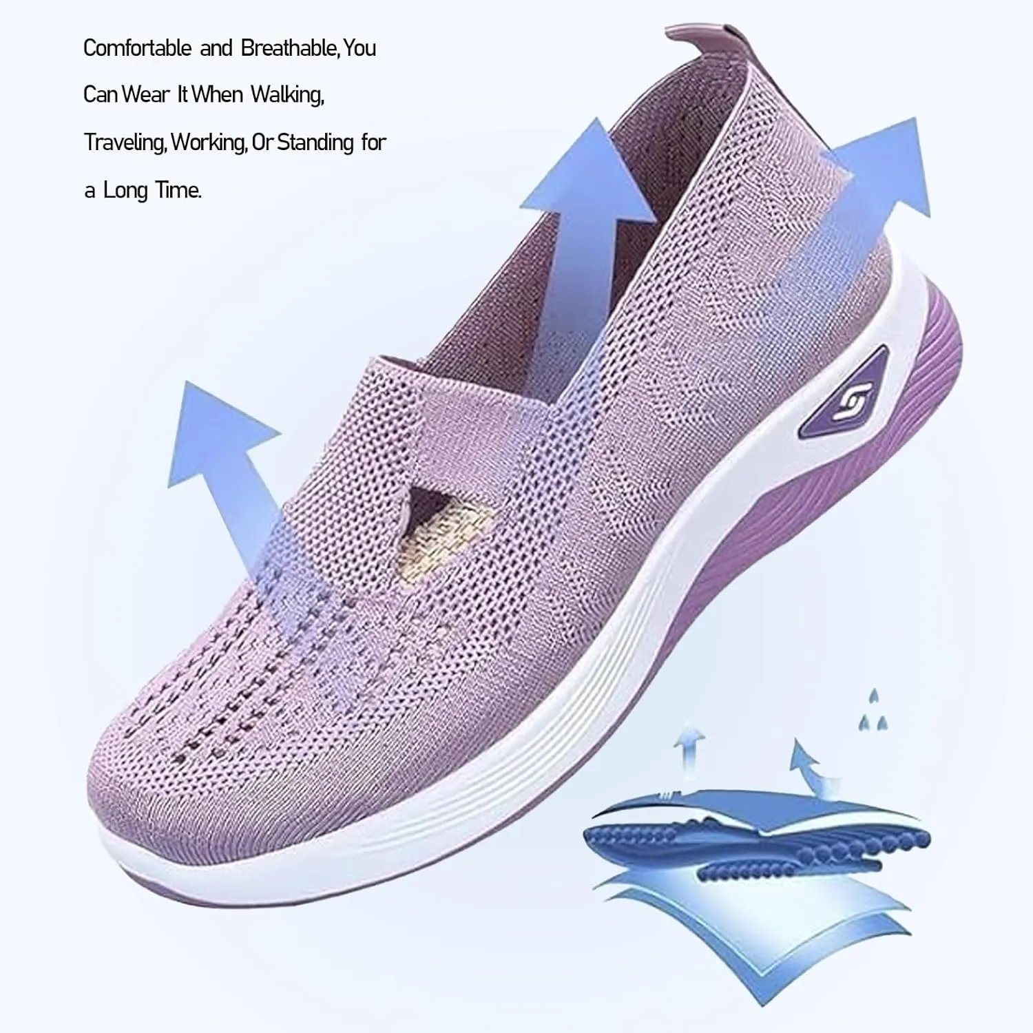 Womens Orthopedic Shoes Slip on Walkingshoes Mesh Breathable Soft Woven Shoe Non-Slip Footwear Lightweight Comfortable Arch Support Sneakers