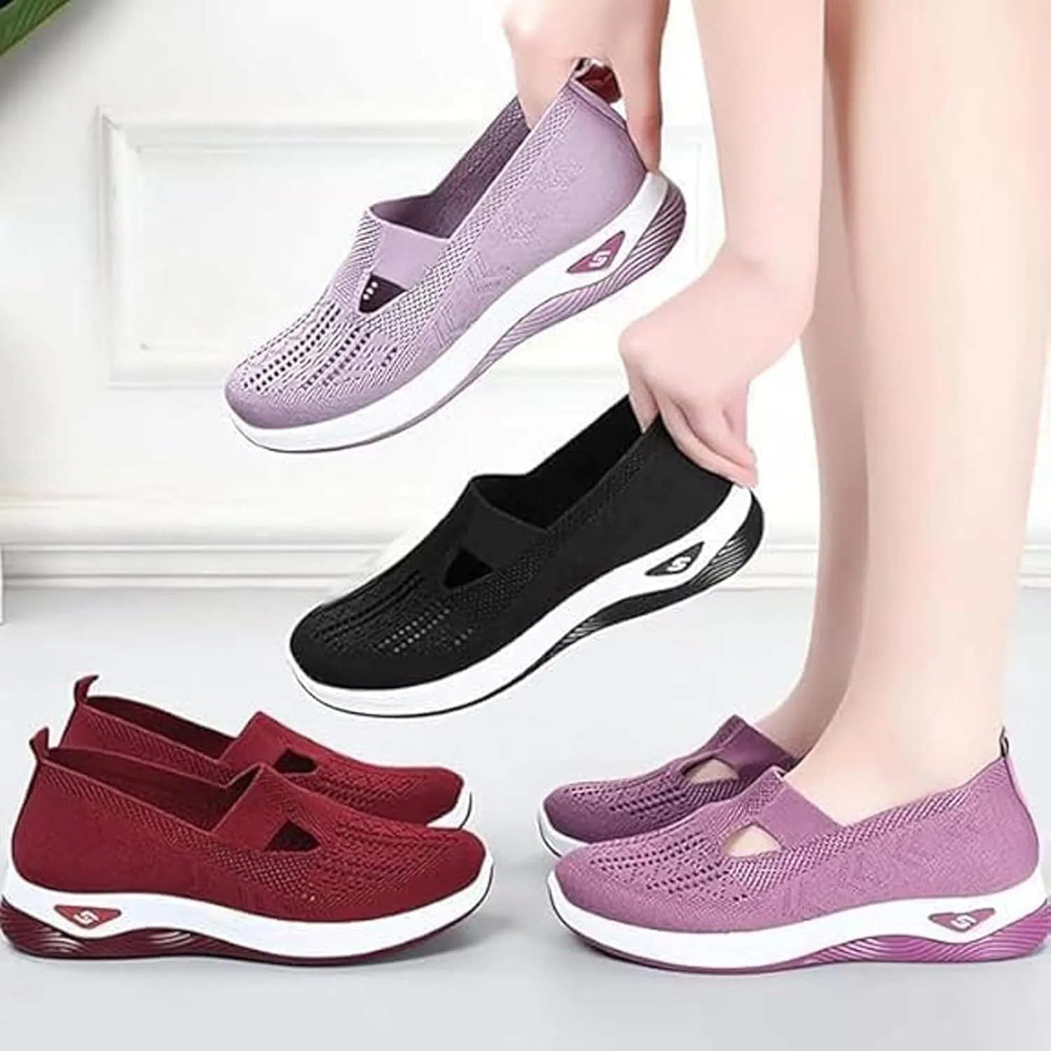 Womens Orthopedic Shoes Slip on Walkingshoes Mesh Breathable Soft Woven Shoe Non-Slip Footwear Lightweight Comfortable Arch Support Sneakers