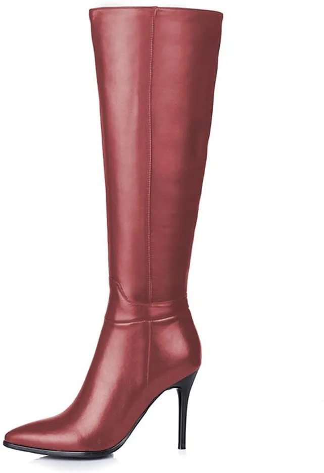 Women's Pointed Toe Side Zipper Sexy Stiletto High Heel Stretchy Knee High Boots