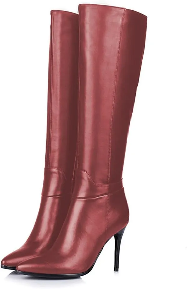 Women's Pointed Toe Side Zipper Sexy Stiletto High Heel Stretchy Knee High Boots