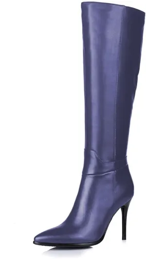 Women's Pointed Toe Side Zipper Sexy Stiletto High Heel Stretchy Knee High Boots