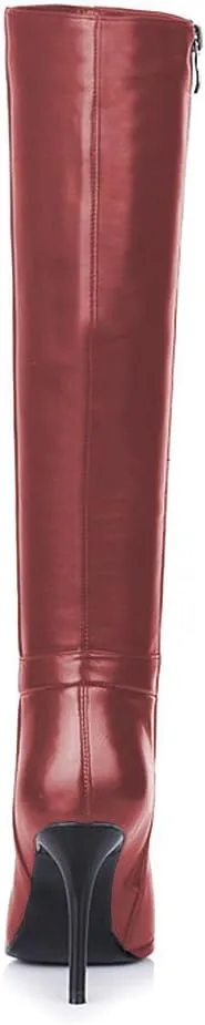 Women's Pointed Toe Side Zipper Sexy Stiletto High Heel Stretchy Knee High Boots
