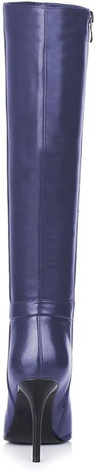 Women's Pointed Toe Side Zipper Sexy Stiletto High Heel Stretchy Knee High Boots