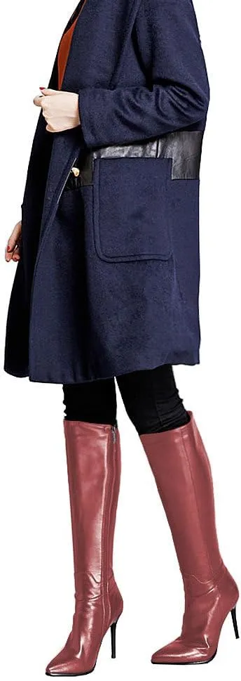 Women's Pointed Toe Side Zipper Sexy Stiletto High Heel Stretchy Knee High Boots