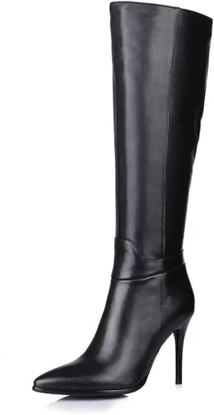 Women's Pointed Toe Side Zipper Sexy Stiletto High Heel Stretchy Knee High Boots