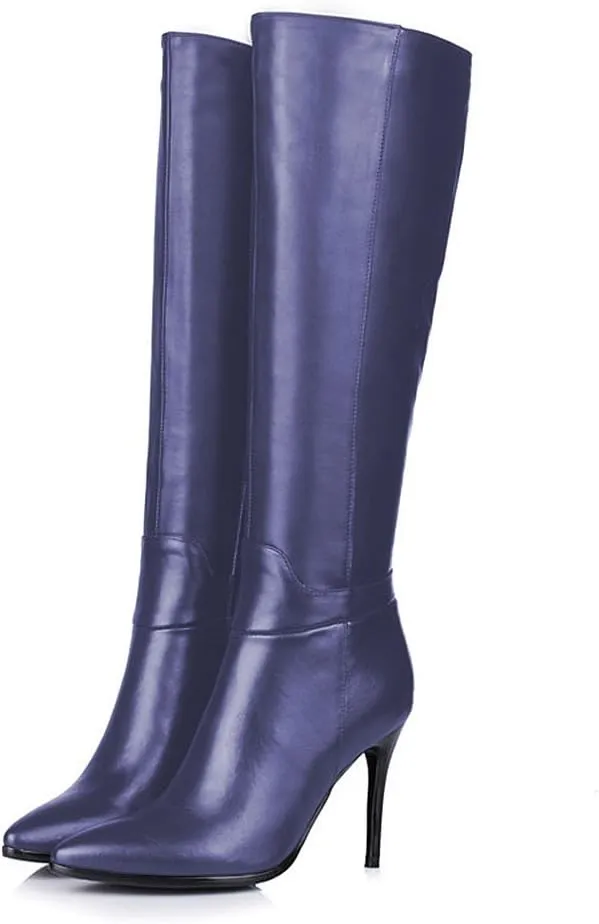 Women's Pointed Toe Side Zipper Sexy Stiletto High Heel Stretchy Knee High Boots