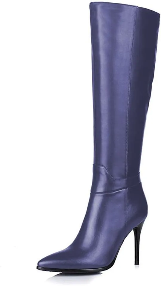 Women's Pointed Toe Side Zipper Sexy Stiletto High Heel Stretchy Knee High Boots