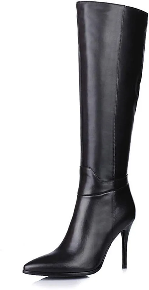 Women's Pointed Toe Side Zipper Sexy Stiletto High Heel Stretchy Knee High Boots